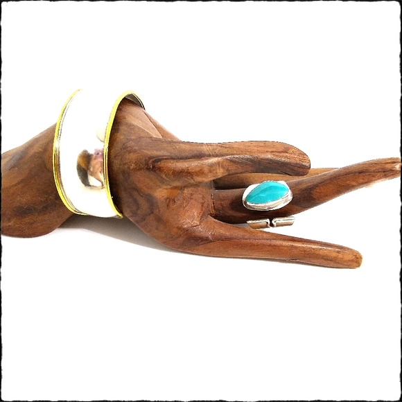 Vintage Taxco Mexico Sterling Silver with Brass Edge Cuff Bracelet - Picture 3 of 8